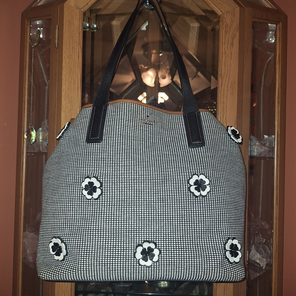 kate spade Black and White Floral Appliqué Tote